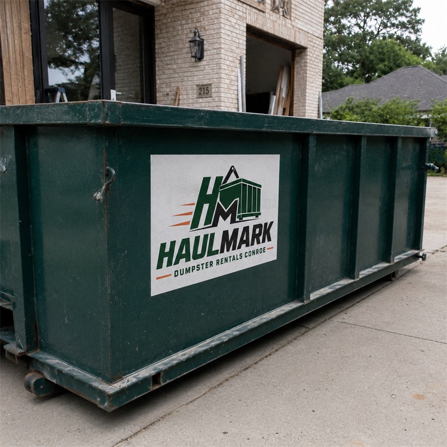 Green roll-off dumpster ready for remodeling, yard, and construction cleanup